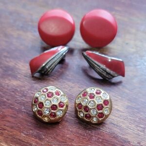 Red and Gold Clip On Earring Sets